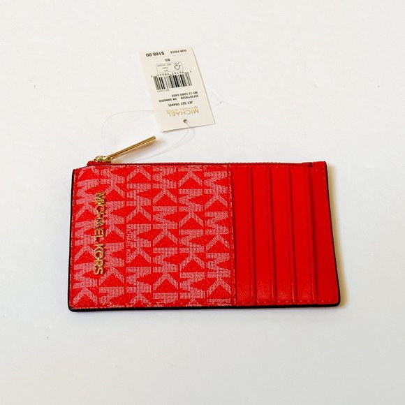 Michael Kors Jet Set Travel Top Zip Card Case Wallet MK Dark Sangria - Picture 7 of 8